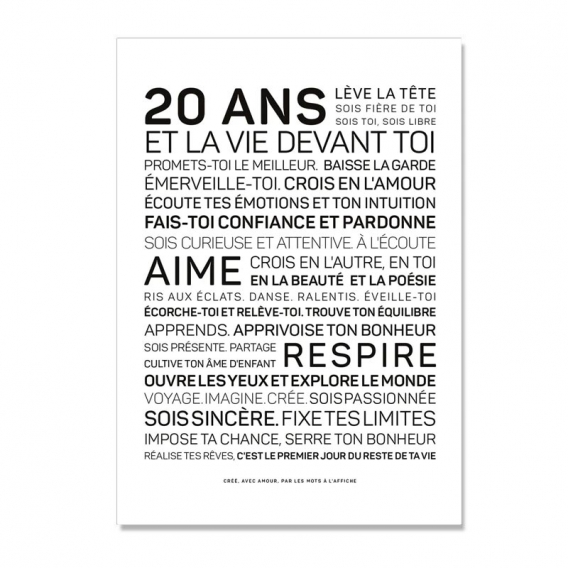 Carte anniversaire 20 ans Femme @bonjourbibiche