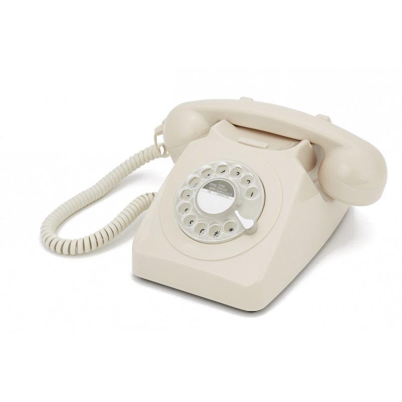 GPO 746 Téléphone fixe rétro de style années 1970 à cadran rotatif sonnerie authentique Bleu Azure Cordon extansible 